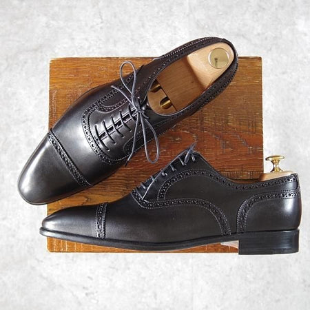 未使用★(伊)タニノクリスチー SIZE 8.5【デッドストック品★クォーターブローグ/129692】カーフ/黒/メンズ/TANINO CRISCI★i354