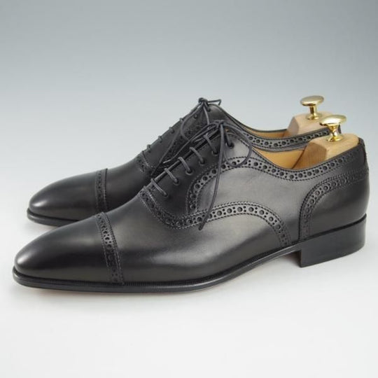 未使用★(伊)タニノクリスチー SIZE 8.5【デッドストック品★クォーターブローグ/129692】カーフ/黒/メンズ/TANINO CRISCI★i354