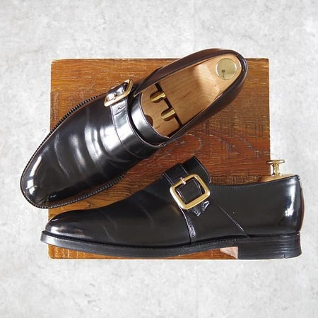 極上★チャーチ 85E/UK8.5【旧チャーチ★73ラスト/ブックバインダーカーフ】3都市ロゴ/モンクストラップ/黒/メンズ/Church's★i355