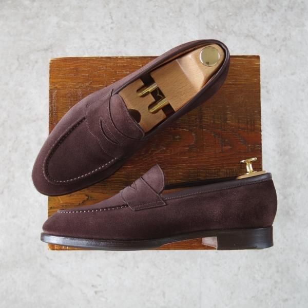 極美品★(英)フォスター&サン 6E【定価￥154,000-★コインローファー/BURFORD】スエード/濃茶/メンズ/FOSTER&SON★i374