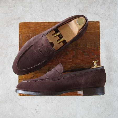 極美品★(英)フォスター&サン 6E【定価￥154,000-★コインローファー/BURFORD】スエード/濃茶/メンズ/FOSTER&SON★i374