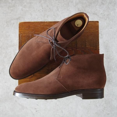 極美品★(英)フォスター&サン 6.5E【定価￥165,000-★ダイナイトソール/STUDLEY】05ラスト/チャッカブーツ/スエード/茶/FOSTER&SON★i376