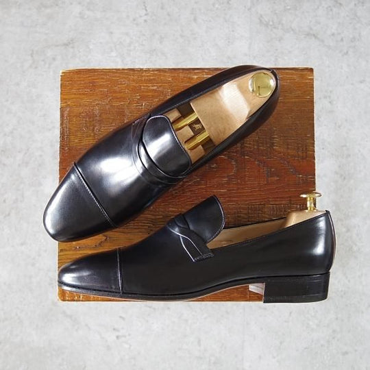 未使用★(伊)タニノクリスチー SIZE 6【デッドストック品★ローファー/121905】スリッポン/カーフ/黒/メンズ/TANINO CRISCI★i382