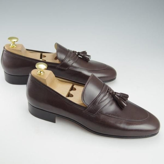 未使用★(伊)タニノクリスチー SIZE 6.5【デッドストック品★タッセルローファー/105702】カーフ/濃茶/メンズ/TANINO CRISCI★i385