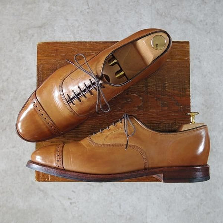 ★(米)アレンエドモンズ 8.5D【貴重★ブルックスブラザーズ別注/BROOKS BROTHERS】パンチドキャップトゥ/薄茶/ALLEN EDMONDS★i386