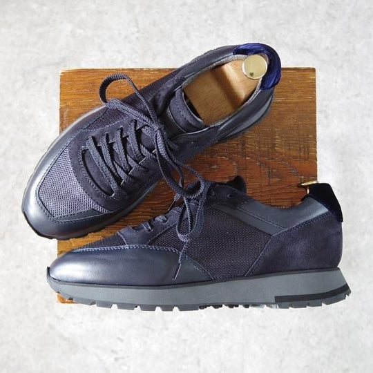 未使用★(伊)サントーニ SIZE 7.5【マルチ素材★スニーカー/紺】カーフ×スエード×メッシュ×ベロア/メンズ/Santoni★i419