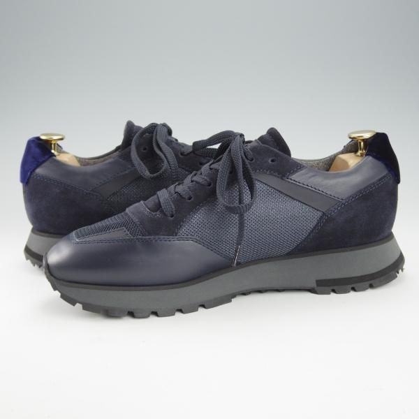 未使用★(伊)サントーニ SIZE 7.5【マルチ素材★スニーカー/紺】カーフ×スエード×メッシュ×ベロア/メンズ/Santoni★i419