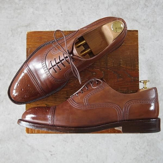 極上★(伊)タニノクリスチー SIZE 9【定価15万円以上★ブラックラピド製法/セミブローグ】131318/カーフ/茶/TANINO CRISCI★i441