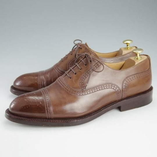 極上★(伊)タニノクリスチー SIZE 9【定価15万円以上★ブラックラピド製法/セミブローグ】131318/カーフ/茶/TANINO CRISCI★i441