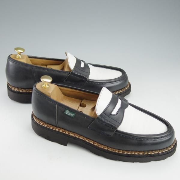 極上★パラブーツ SIZE 8.5【モデル定価￥71,500-★ランス/REIMS/ビームス別注】コインローファー/コンビ/紺×白/BEAMS/Paraboot★i448