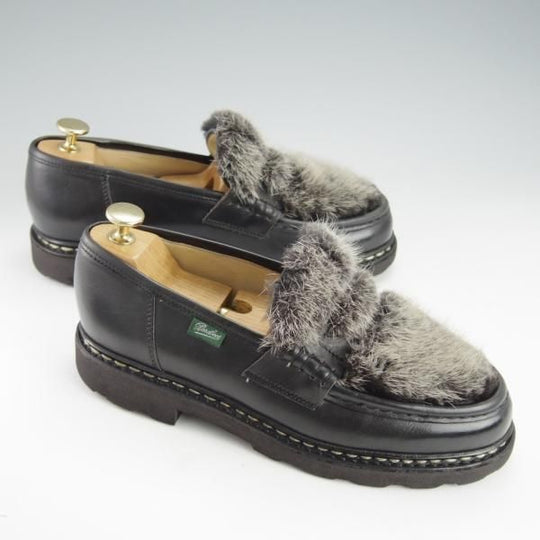 美品★パラブーツ SIZE 6【定価￥92,400-★VISON(ミンクファー)仕様/REIMS/ランス】コインローファー/リスレザー/黒/Paraboot★i449