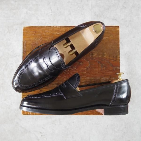 極上★クロケット&ジョーンズ 7.5F【★(英)ニュー&リングウッド別注/New&Lingwood】コインローファー/240ラスト/黒/Crockett&Jones★i453