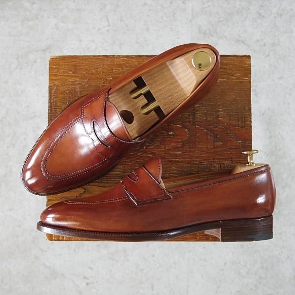 極美品★(伊)エドアルド・ジャルディーニ SIZE 8【定価￥96,120-★ブラックラピド製法/コインローファー】茶/EDOARDO GIARDINI★i460