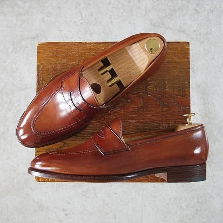 極美品★(伊)エドアルド・ジャルディーニ SIZE 8【定価￥96,120-★ブラックラピド製法/コインローファー】茶/EDOARDO GIARDINI★i460