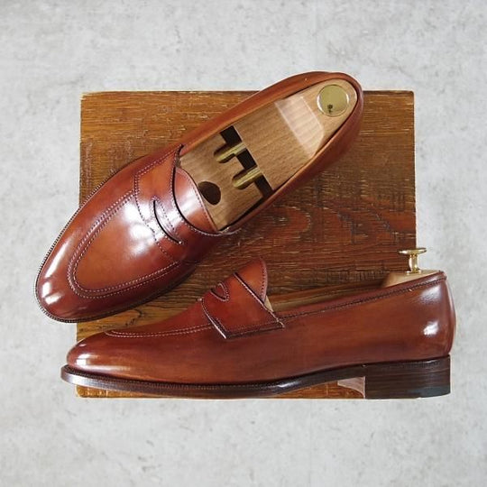 極美品★(伊)エドアルド・ジャルディーニ SIZE 8【定価￥96,120-★ブラックラピド製法/コインローファー】茶/EDOARDO GIARDINI★i460