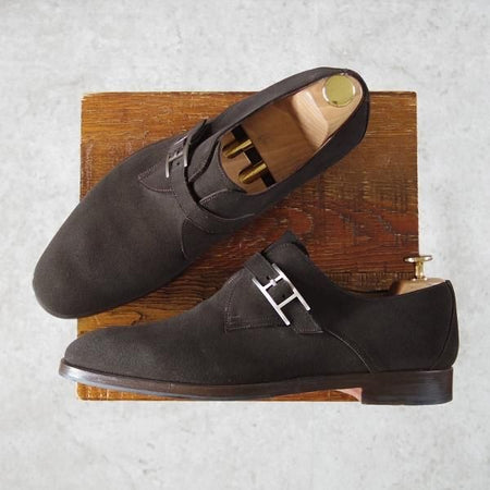 極上★(伊製)HERMES/エルメス SIZE 41【★モンクストラップ/スエード】濃茶/メンズ★i461