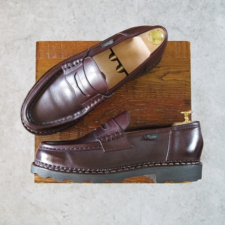 極美品★パラブーツ SIZE 6.5【定価￥79,200-★ランス/REIMS/カフェ】CAFE/コインローファー/リスレザー/濃茶/メンズ/Paraboot★i513