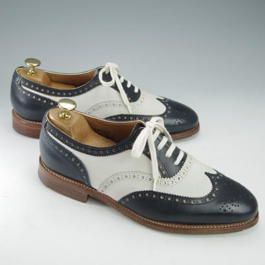 極上★クロケット&ジョーンズ 6.5E【コンビ仕様★SUFFOLK 2/スペクテイターシューズ】カーフ×ヌバック/紺×白/Crockett&Jones★i517