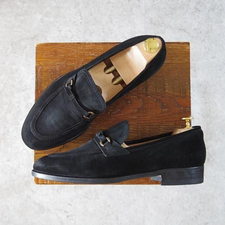 ★(伊)タニノクリスチー SIZE 7【定価15万円以上★ローファー/109675】スリッポン/スエード/黒/メンズ/TANINO CRISCI★i525