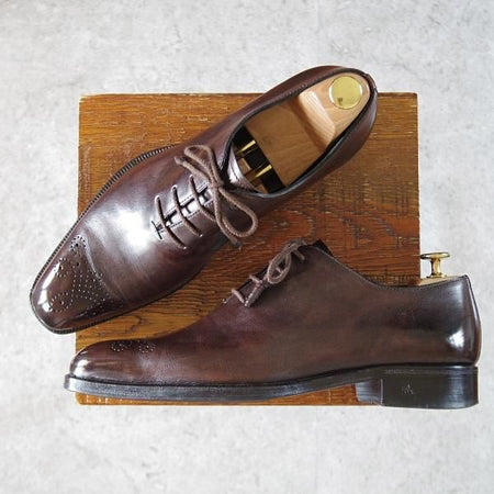 極上★(伊)タニノクリスチー SIZE 7.5【定価15万円以上★最後期のホールカット/136356】カーフ/濃茶/メンズ/TANINO CRISCI★i526