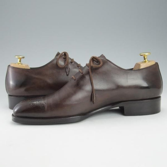 極上★(伊)タニノクリスチー SIZE 7.5【定価15万円以上★最後期のホールカット/136356】カーフ/濃茶/メンズ/TANINO CRISCI★i526