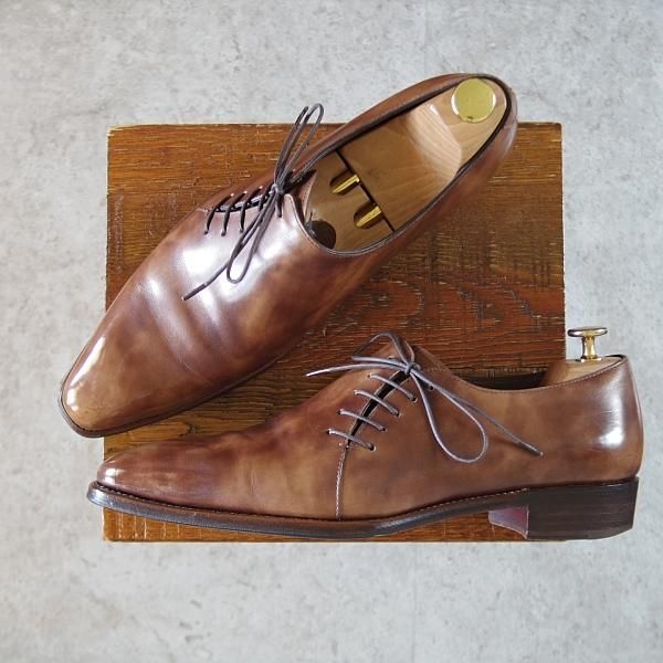 極上★Perfetto/ペルフェット SIZE 8【ミュージアムカーフ風★グッドイヤーウェルテッド製法/サイドレース】茶/メンズ★i562