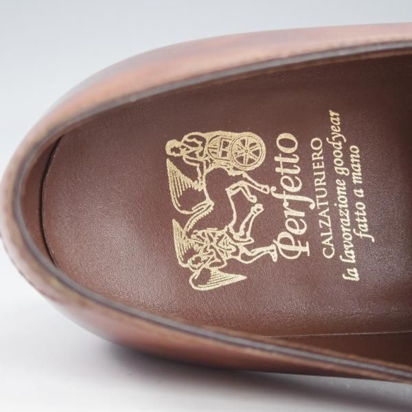 極上★Perfetto/ペルフェット SIZE 8【ミュージアムカーフ風★グッドイヤーウェルテッド製法/サイドレース】茶/メンズ★i562