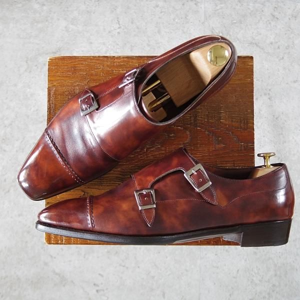 ★(英)アンソニー・クレバリー 9.5E【定価20万円以上★CAINE/ダブルモンク】カーフ/茶/メンズ/ANTHONY CLEVERLEY★i573