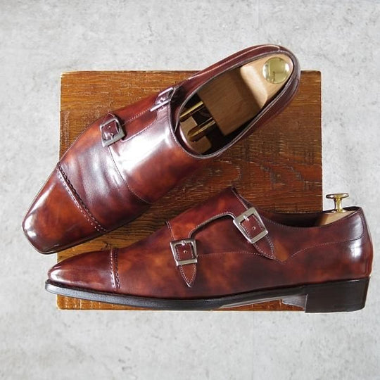 ★(英)アンソニー・クレバリー 9.5E【定価20万円以上★CAINE/ダブルモンク】カーフ/茶/メンズ/ANTHONY CLEVERLEY★i573