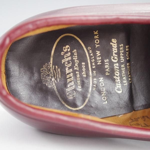 極美品★チャーチ 70E/UK7【旧チャーチ★3都市ロゴ/KENT】コインローファー/93ラスト/カーフ/赤茶/メンズ/Church's★i587