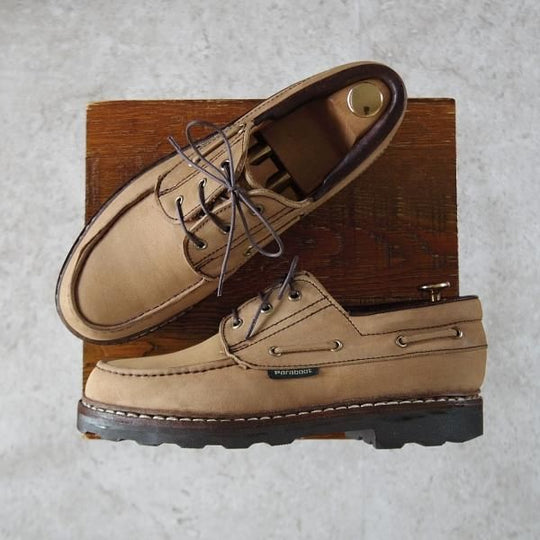 極上★パラブーツ SIZE 6【貴重★旧ロゴ/Uチップ】モカシン/マルシェソール/ヌバック/薄茶/メンズ/Paraboot★i592