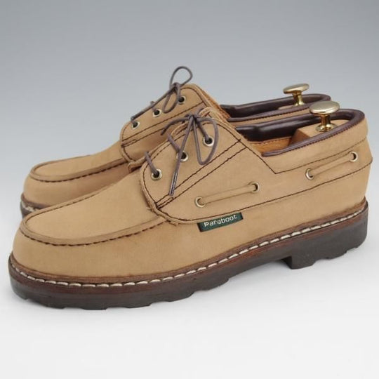 極上★パラブーツ SIZE 6【貴重★旧ロゴ/Uチップ】モカシン/マルシェソール/ヌバック/薄茶/メンズ/Paraboot★i592