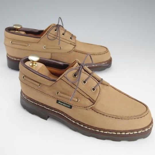 極上★パラブーツ SIZE 6【貴重★旧ロゴ/Uチップ】モカシン/マルシェソール/ヌバック/薄茶/メンズ/Paraboot★i592