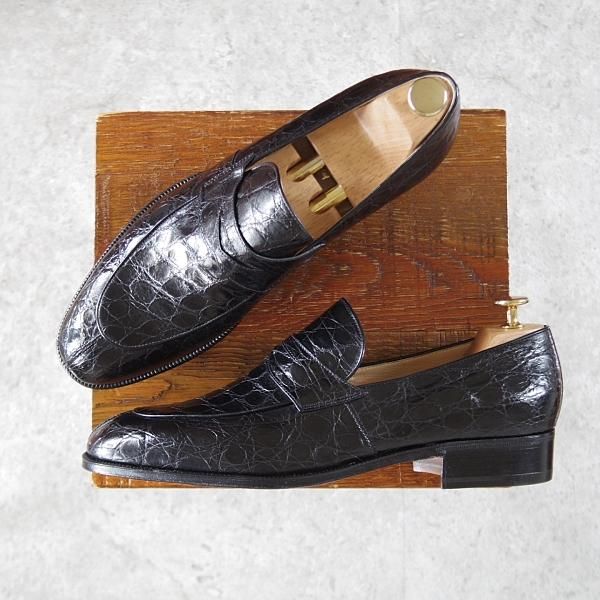 未使用★(伊)タニノクリスチー SIZE 8【デッドストック品★クロコダイル仕様/コインローファー】123170/黒/メンズ/TANINO CRISCI★i594