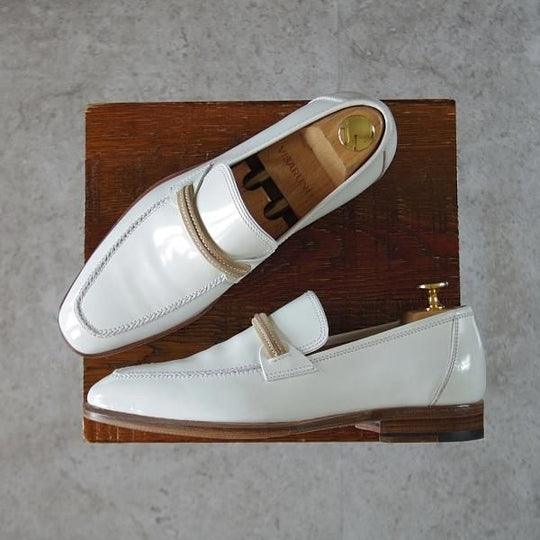 ほぼ試着程度★(伊)タニノクリスチー SIZE 5【定価15万円以上★ローファー/109675】スリッポン/ポリッシュレザー/白/TANINO CRISCI★i597