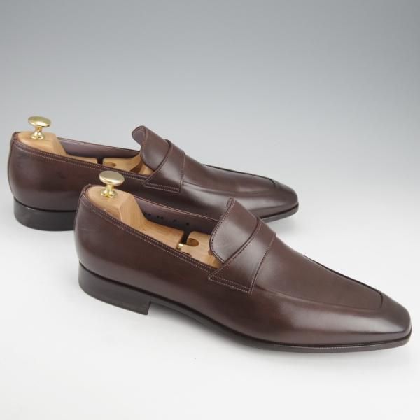 ほぼ試着程度★(伊)サントーニ SIZE 8【★コインローファー/8725】カーフ/濃茶/メンズ/Santoni★i601