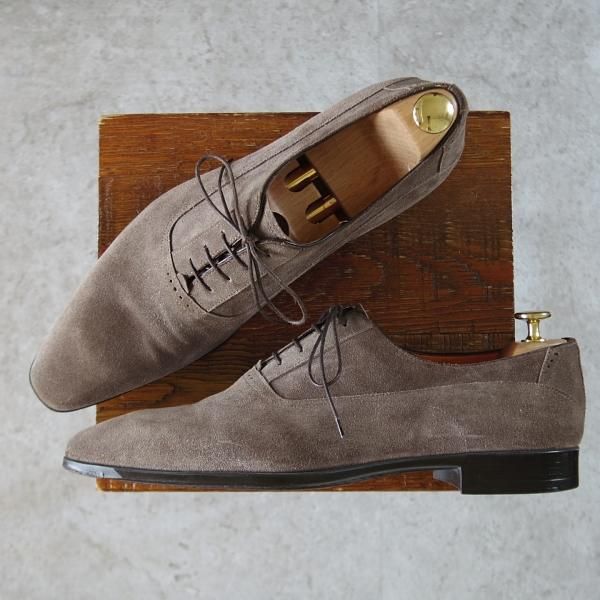 美品★(伊)サントーニ SIZE 8【★プレーントゥ/11386】スエード/灰茶/メンズ/Santoni★i603