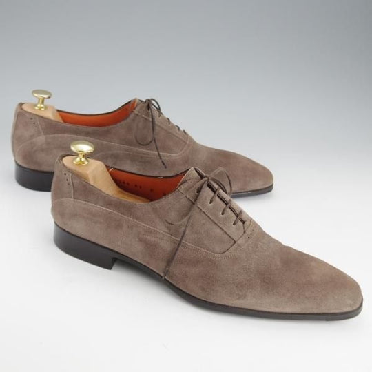 美品★(伊)サントーニ SIZE 8【★プレーントゥ/11386】スエード/灰茶/メンズ/Santoni★i603