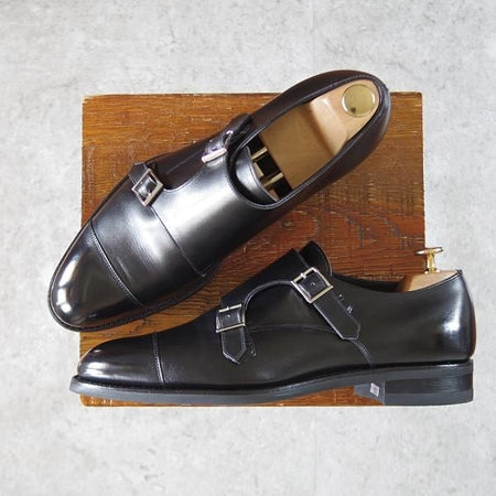 極美品★三陽山長 SIZE 8【定価￥80,300-★源四郎/ダブルモンク/R2010ラスト】カーフ/黒/メンズ/SanyoYamacho★i604
