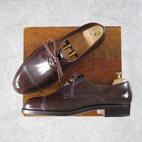 未使用★(伊)タニノクリスチー SIZE 7【貴重★グッドイヤーウェルテッド製法/セミブローグ】1211031/カーフ/濃茶/TANINO CRISCI★i607