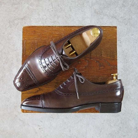 美品★Yohei Fukuda/ヨウヘイ フクダ 5E【定価￥264,000-★純正シューツリー付き/Guethe】17ラスト/セミブローグ/濃茶/福田 洋平★i621