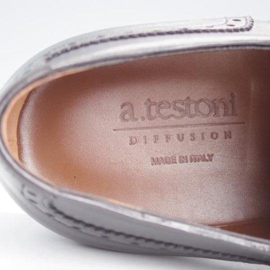 未使用★(伊)ア・テストーニ SIZE 11【★フルブローグ/黒】カーフ/メンズ/a.testoni★i667