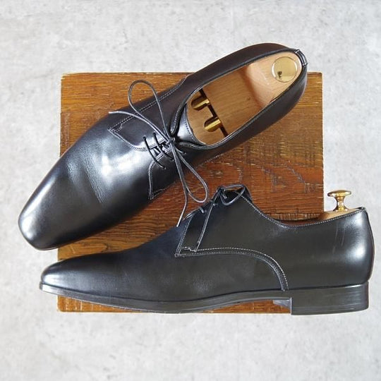 未使用★(伊)サントーニ SIZE 10【★プレーントゥ/372122】Vフロント/プレーントゥ/カーフ/黒/メンズ/Santoni★i668