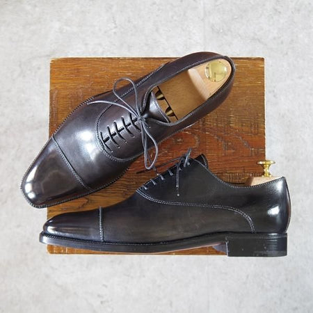 未使用★(伊)STEFANO BI/ステファノビ SIZE 7【グッドイヤーウェルテッド製法★黒系パティーヌ/ストレートチップ】カーフ/メンズ★i676