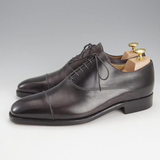 未使用★(伊)STEFANO BI/ステファノビ SIZE 7【グッドイヤーウェルテッド製法★黒系パティーヌ/ストレートチップ】カーフ/メンズ★i676