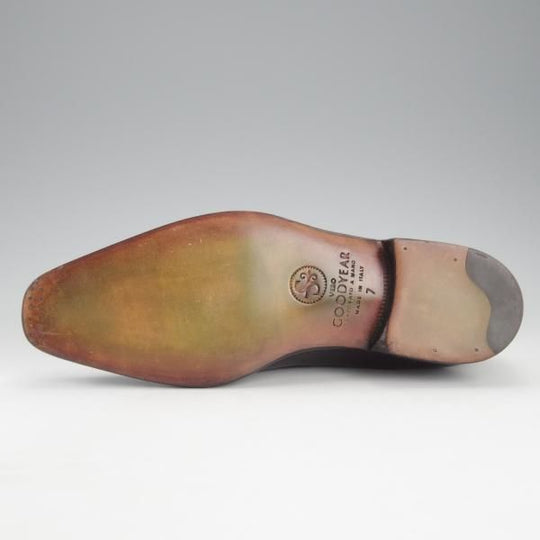 未使用★(伊)STEFANO BI/ステファノビ SIZE 7【グッドイヤーウェルテッド製法★黒系パティーヌ/ストレートチップ】カーフ/メンズ★i676