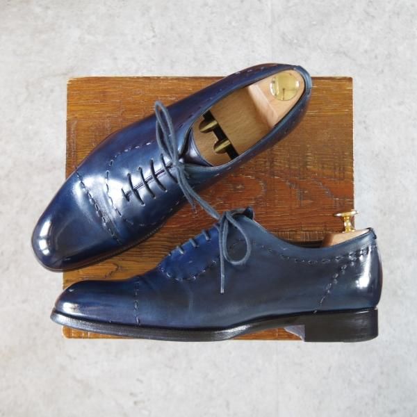 極上★(伊)マックスヴェッレ SIZE 6【★オックスフォードシューズ/紺系パティーヌ】カーフ/メンズ/MAXVERRE★i678