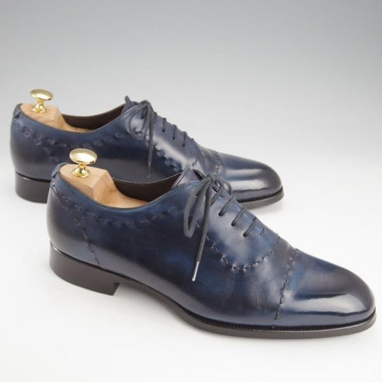 極上★(伊)マックスヴェッレ SIZE 6【★オックスフォードシューズ/紺系パティーヌ】カーフ/メンズ/MAXVERRE★i678