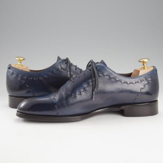 極上★(伊)マックスヴェッレ SIZE 6【★オックスフォードシューズ/紺系パティーヌ】カーフ/メンズ/MAXVERRE★i678