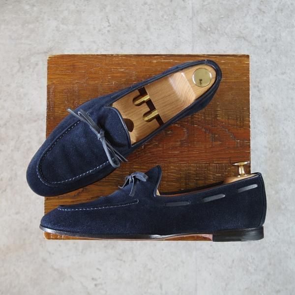 極上★(伊)サントーニ SIZE 5.5【貴重★BEAMS F別注/リボンローファー】スリッポン/スエード/紺/メンズ/ビームス/Santoni★i679